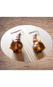 Maolia - Boucles d'oreilles perle de verre brun orange