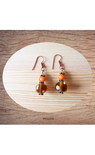 Maolia - Boucles d'oreilles perle de verre brun orange