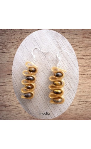 Maolia - Boucles d'oreilles caoutchouc doré oeil de tigre